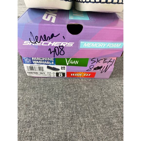 SKECHERS SEPULVEDA 2.0 Navy Knot Overlay Slip-On Comfort Sneakers Women 9W NEW - Picture 4 of 10